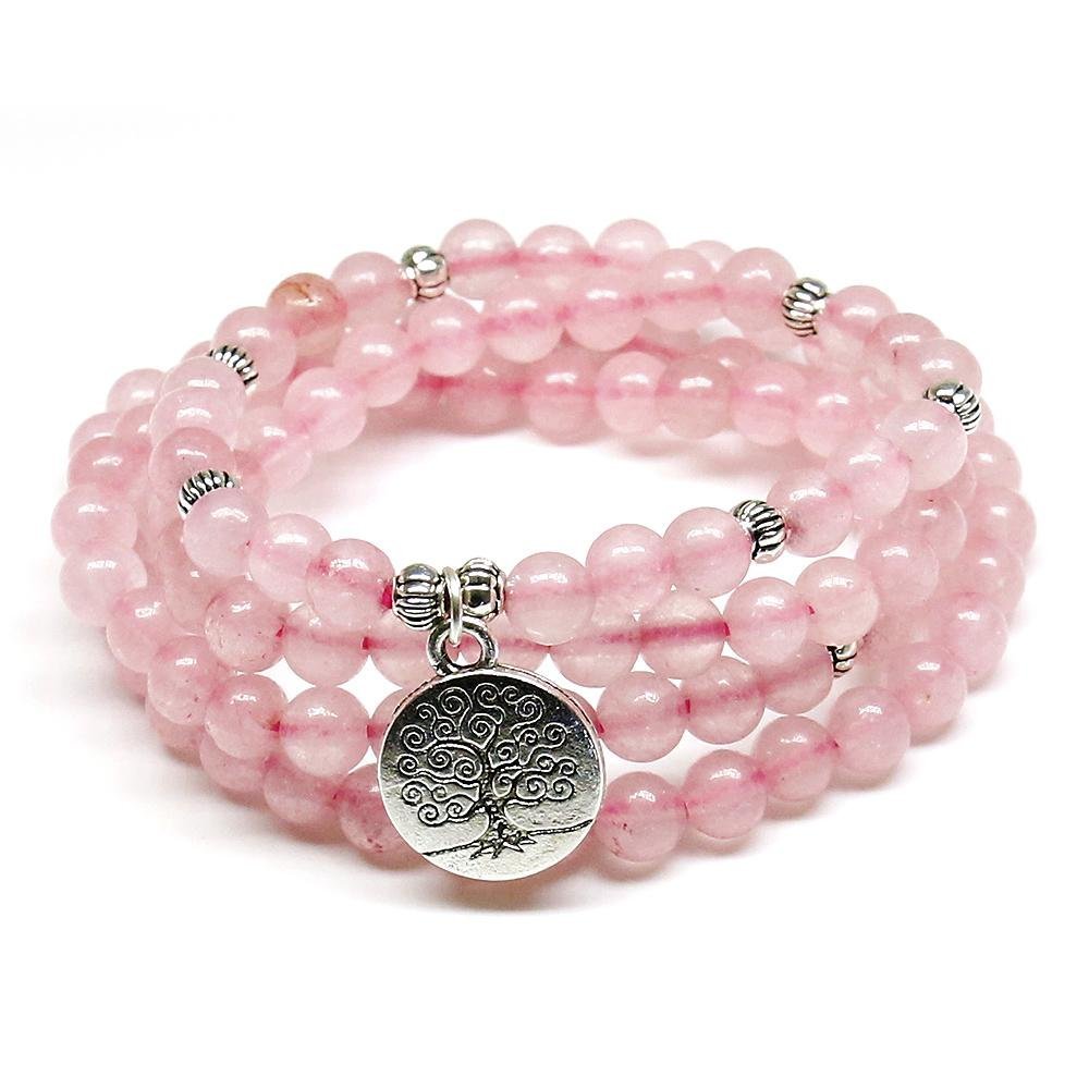 Rosenquarz Bloom Flower - Mala Kette - LAMIVA.de - Yoga Schmuck - Spiritualität