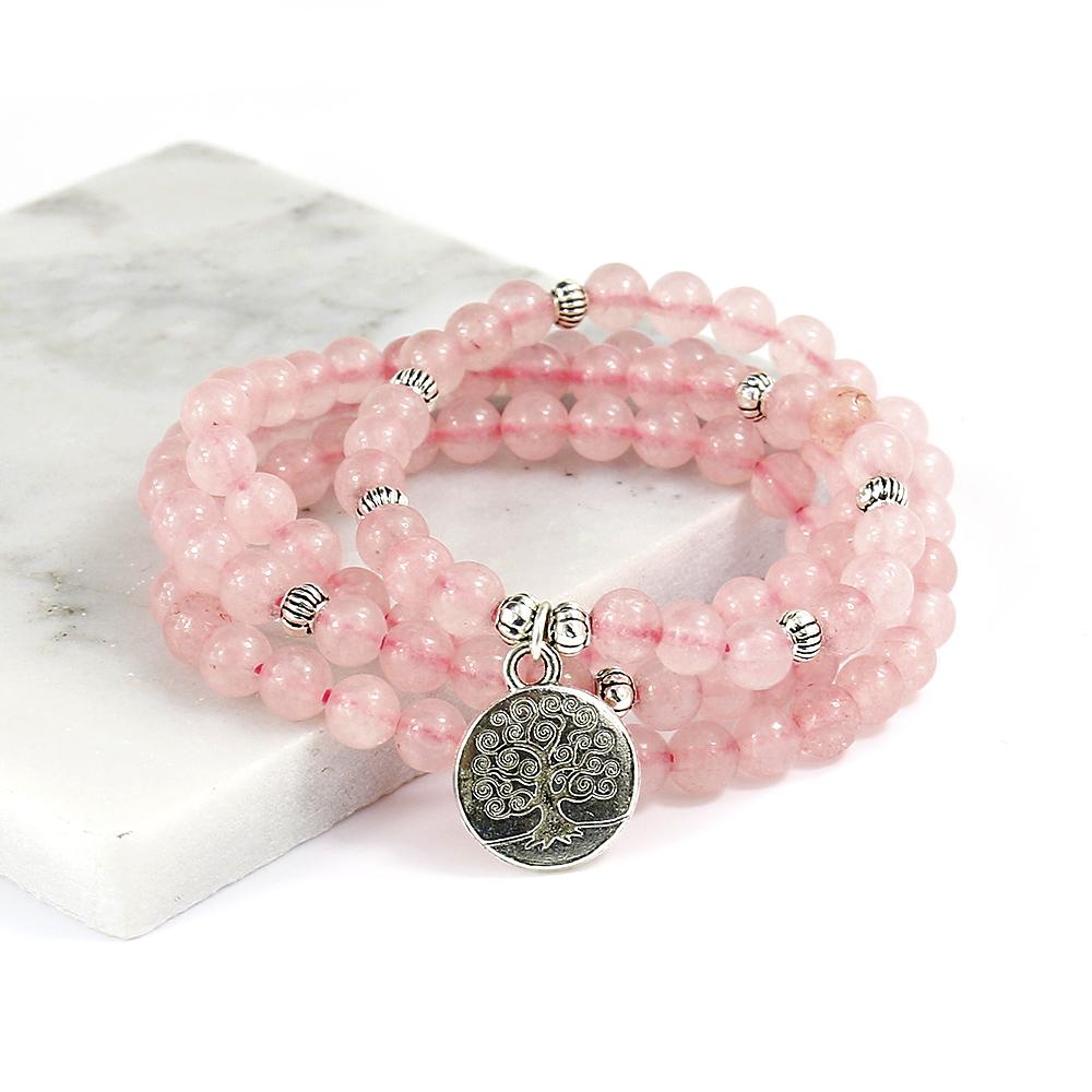 Rosenquarz Bloom Flower - Mala Kette - LAMIVA.de - Yoga Schmuck - Spiritualität