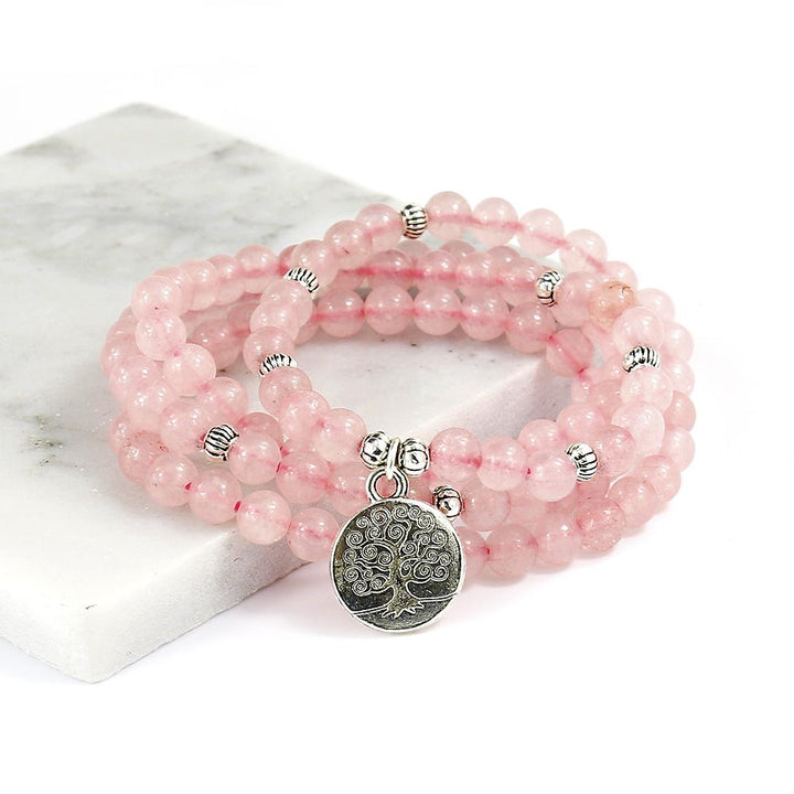 Rosenquarz Bloom Flower - Mala Kette - LAMIVA.de - Yoga Schmuck - Spiritualität