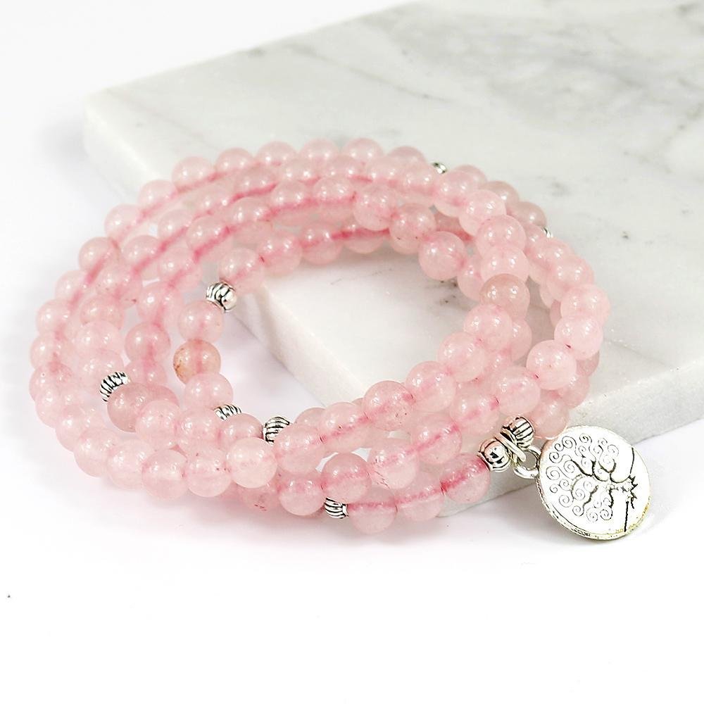 Rosenquarz Bloom Flower - Mala Kette - LAMIVA.de - Yoga Schmuck - Spiritualität
