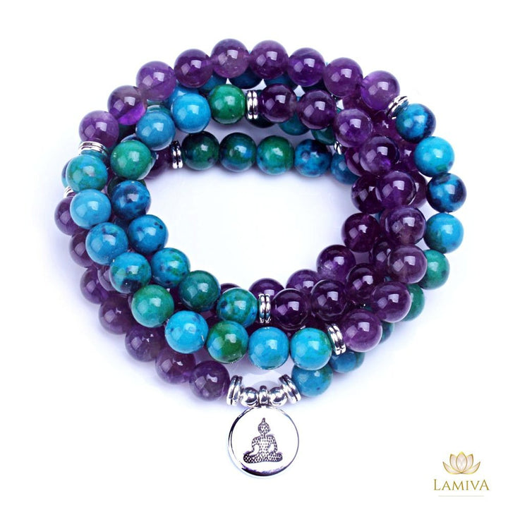 Amethyst & Chrysokoll - Mala Kette - LAMIVA.de - Yoga Schmuck - Spiritualität