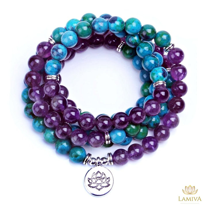 Amethyst & Chrysokoll - Mala Kette - LAMIVA.de - Yoga Schmuck - Spiritualität