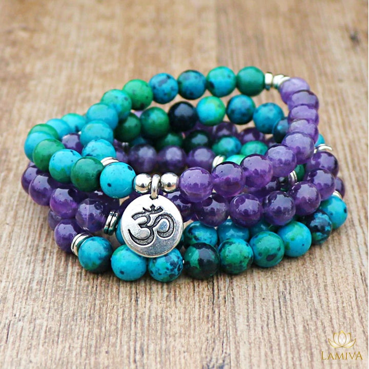 Amethyst & Chrysokoll - Mala Kette - LAMIVA.de - Yoga Schmuck - Spiritualität