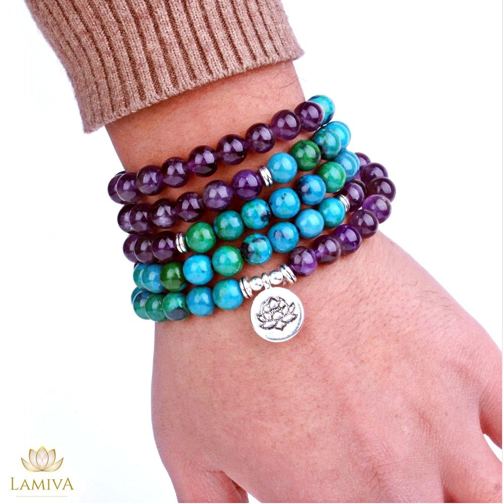 Amethyst & Chrysokoll - Mala Kette - LAMIVA.de - Yoga Schmuck - Spiritualität