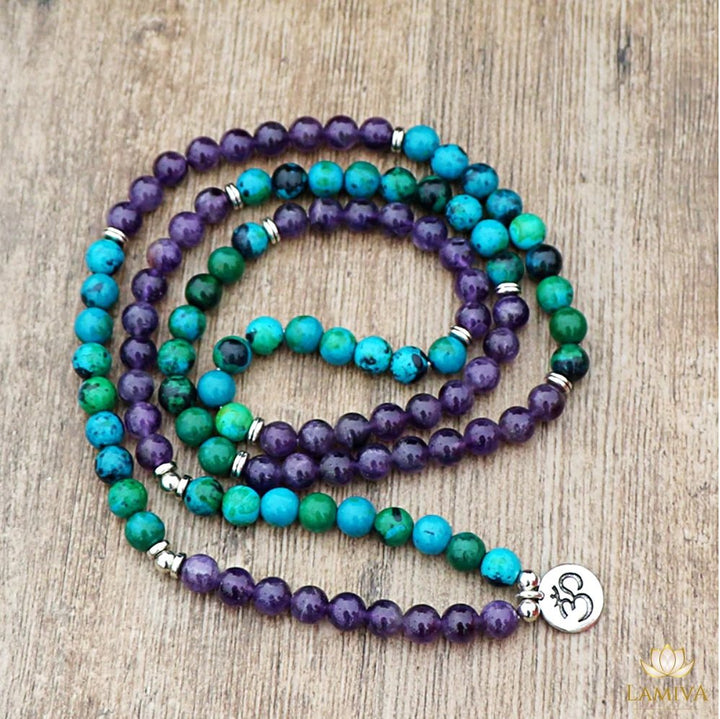 Amethyst & Chrysokoll - Mala Kette - LAMIVA.de - Yoga Schmuck - Spiritualität