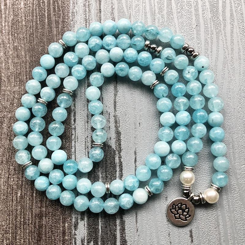 Blue Aquamarin - Mala Kette - LAMIVA.de - Yoga Schmuck - Spiritualität