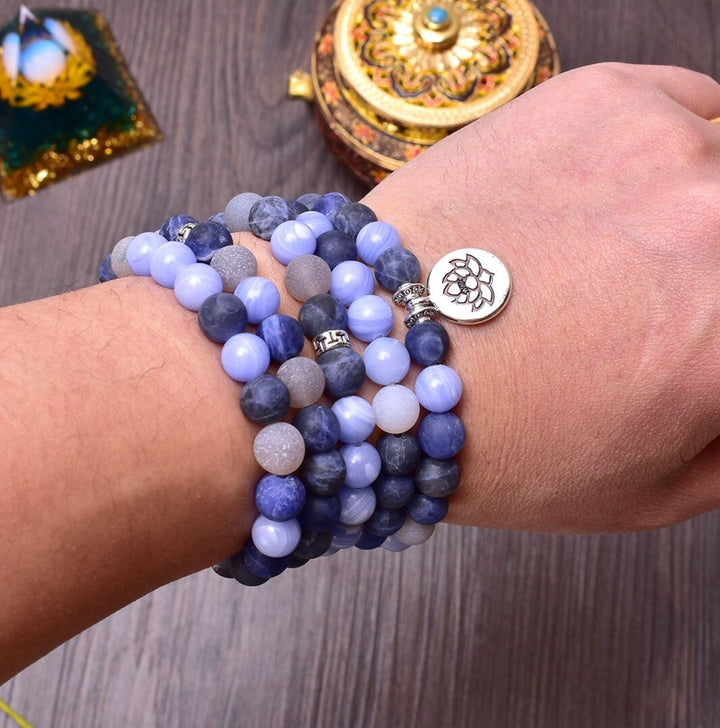 Blue Calm Achat - Mala Kette - LAMIVA.de - Yoga Schmuck - Spiritualität