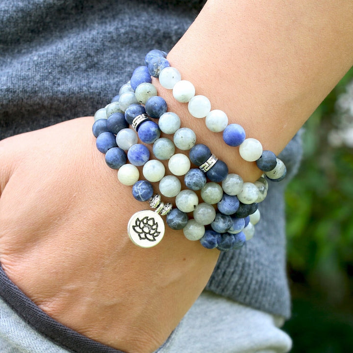 Blue Calm Achat - Mala Kette - LAMIVA.de - Yoga Schmuck - Spiritualität