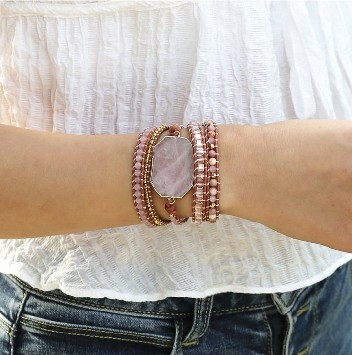 Boho Rosenquarz Kiss - Wickelarmband - LAMIVA.de - Yoga Schmuck - Spiritualität