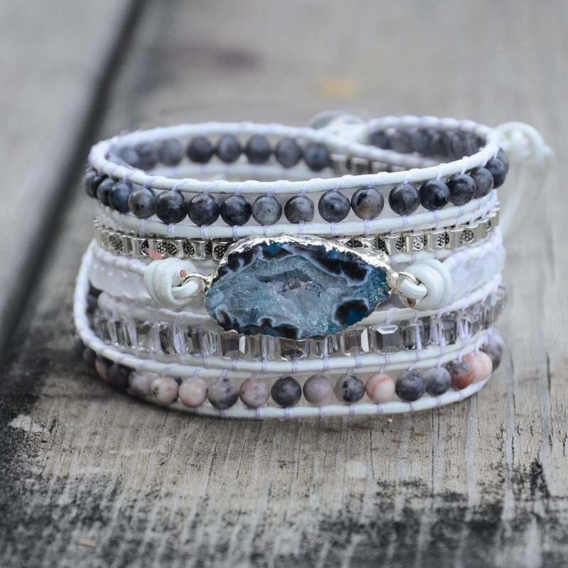 Grey Boho Druzy - Wickelarmband - LAMIVA.de - Yoga Schmuck - Spiritualität