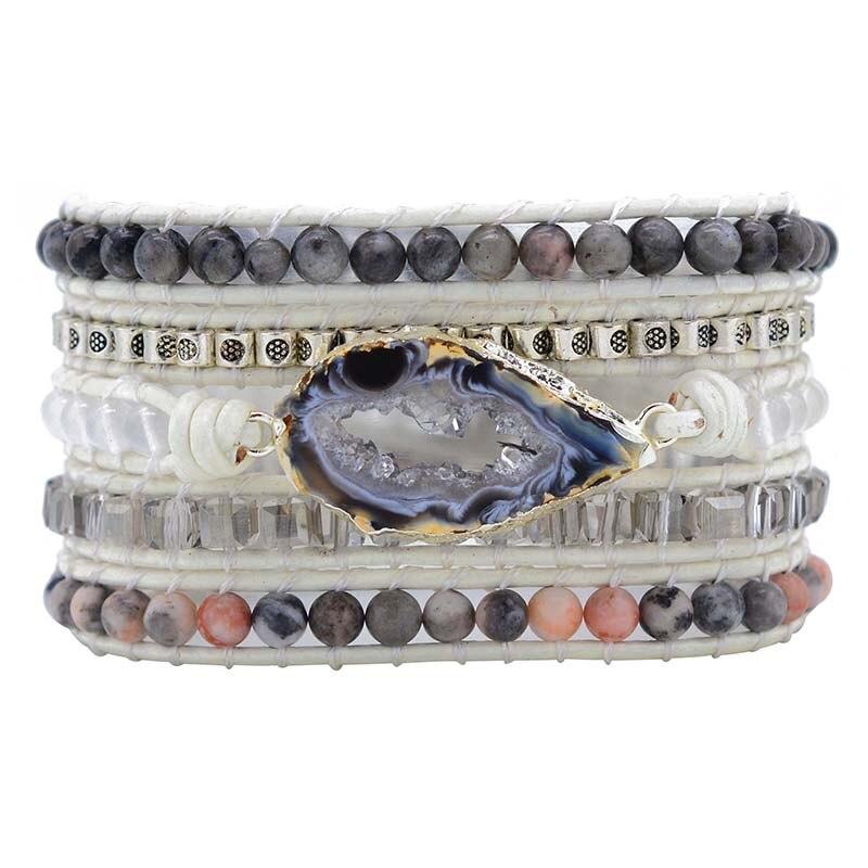 Grey Boho Druzy - Wickelarmband - LAMIVA.de - Yoga Schmuck - Spiritualität