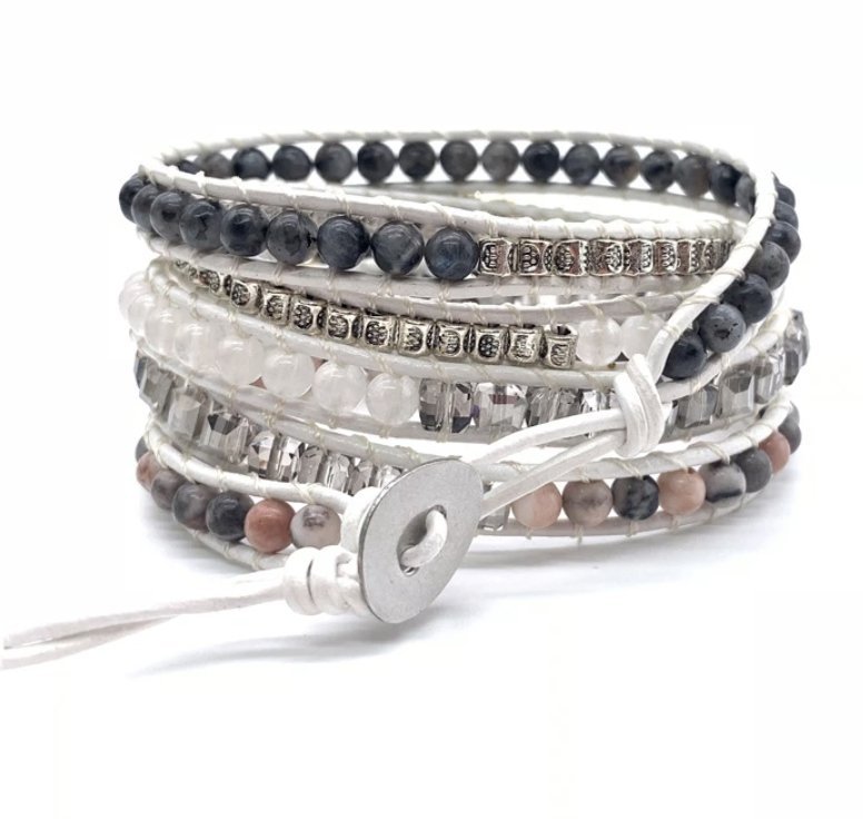 Grey Boho Druzy - Wickelarmband - LAMIVA.de - Yoga Schmuck - Spiritualität