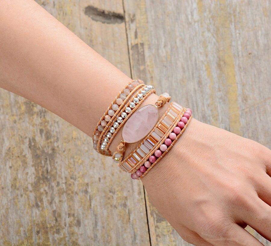 Pinko Rosenquarz - Wickelarmband - LAMIVA.de - Yoga Schmuck - Spiritualität