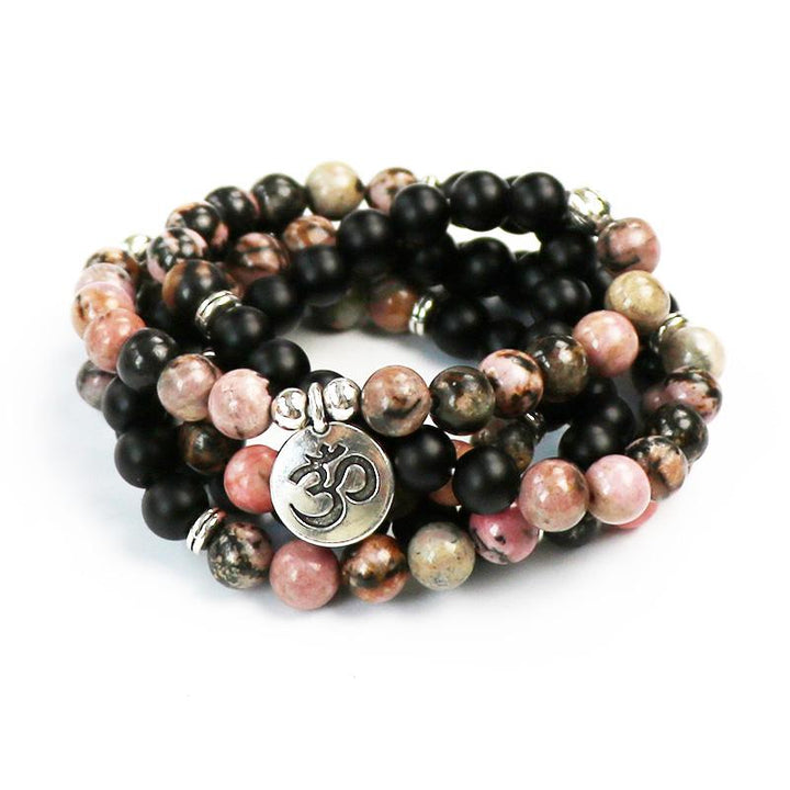 Rhodonit Black Onyx - Mala Kette - LAMIVA.de - Yoga Schmuck - Spiritualität