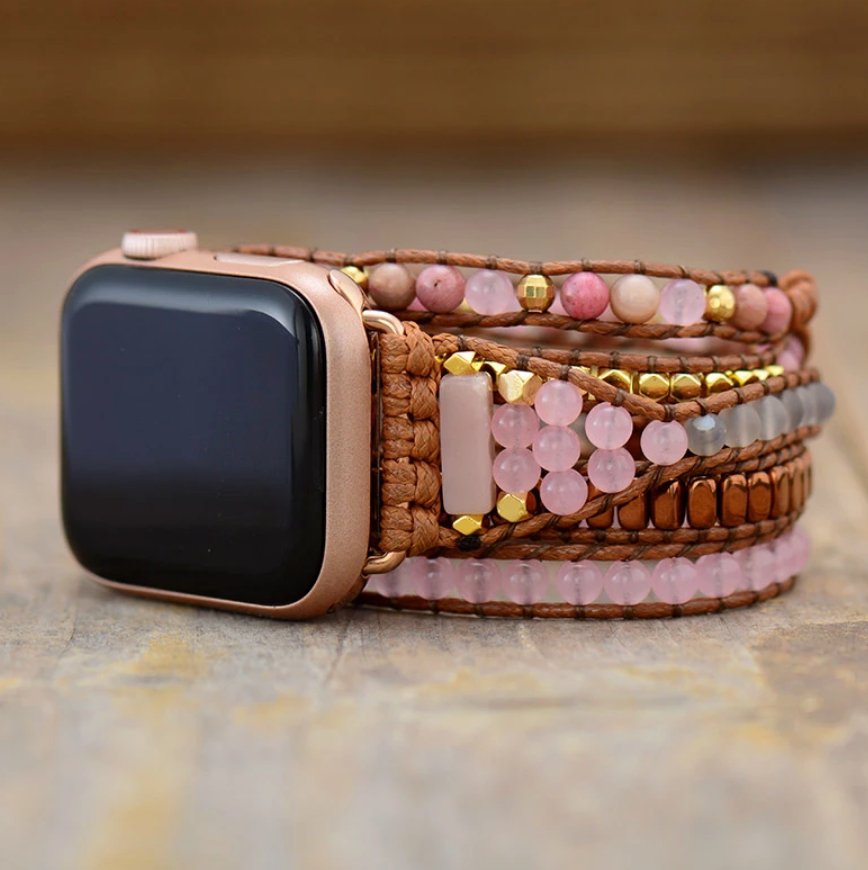 Rosenquarz Kiss Edelstein - Apple Watch Wickelarmband - LAMIVA.de - Yoga Schmuck - Spiritualität