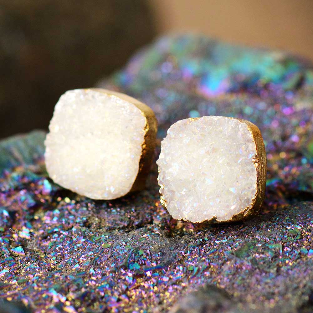 White Druzy - Ohrringe - LAMIVA.de - Yoga Schmuck - Spiritualität